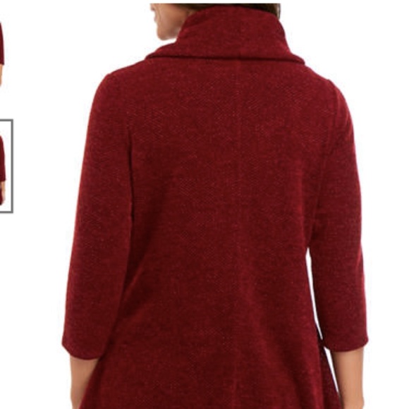 New Directions hacci cowl Neck red Sweater Size S Petite  3/4 sleeves Valentines - Picture 5 of 14